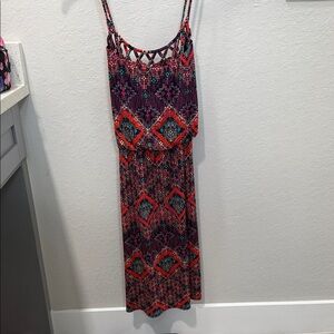 Maurices Red and Purple Geometric Midi Dress